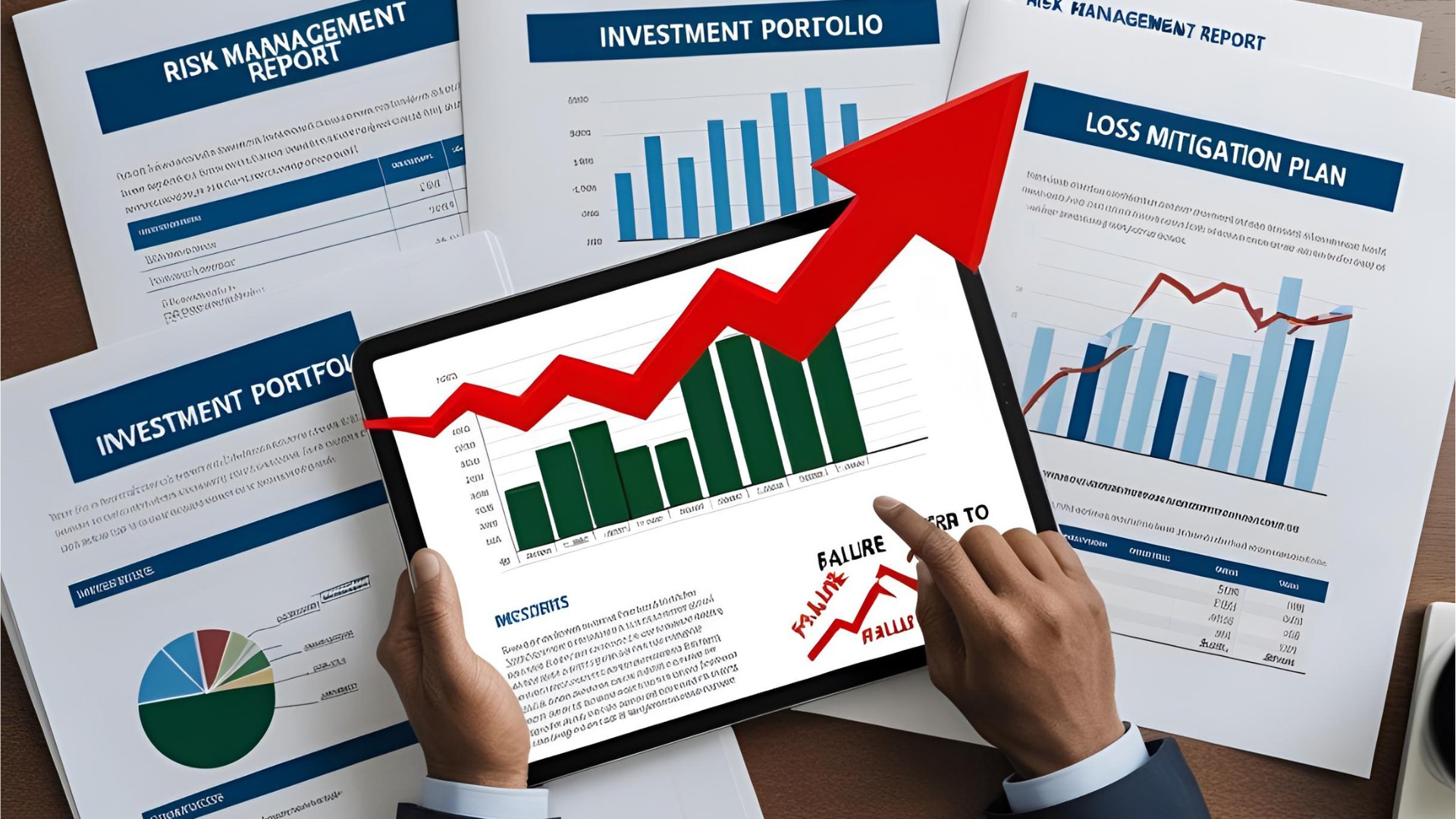 Connected hexagonal icons in various colors representing key steps in financial risk management.